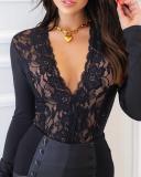 Black Lace Plunge Sexy Top