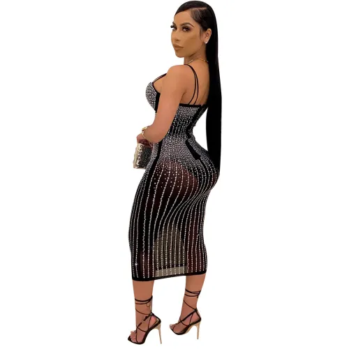 Rhinestone Sexy Cami Midi Dress