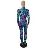 Print Colorful Long Sleeve Bodycon Jumpsuit