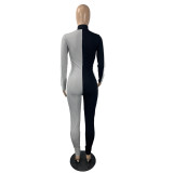 Wholesale Black & Gray Zip Up Bodycon Jumpsuit