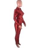 Winter Snakeskin Print Sexy Blouse and Pants Set