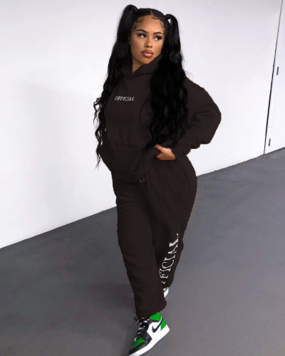 Casual Letter Print Hooded Sweatsuit