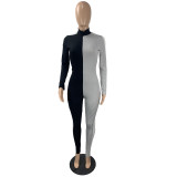 Wholesale Black & Gray Zip Up Bodycon Jumpsuit