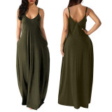 Plain Casual Straps Loose Maxi Dress with Pockets