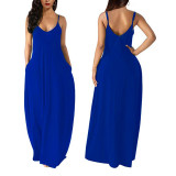Plain Casual Straps Loose Maxi Dress with Pockets
