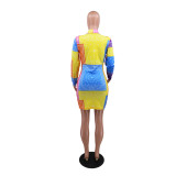 Plus Size Paisley Print Zip Up Bodycon Mini Dress