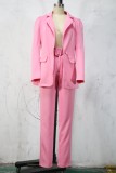 Office Solid Blazer and High Waist Pants Set