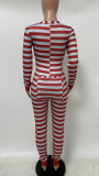 Sexy Striped Print Onesie Pajama with Butt Flap