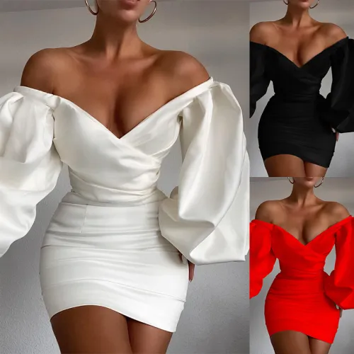 Sweetheart Neck Lantern Sleeve Vintage Mini Dress