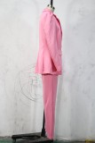 Office Solid Blazer and High Waist Pants Set