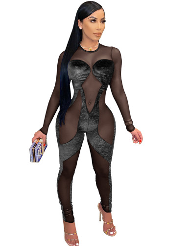 Sexy Mesh Insert Party Bodycon Jumpsuit