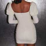 Sweetheart Neck Puff Sleeve White Mini Dress