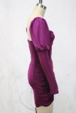 Sweetheart Neck Puff Sleeve Purple Mini Dress