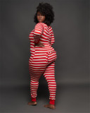 Sexy Striped Print Onesie Pajama with Butt Flap
