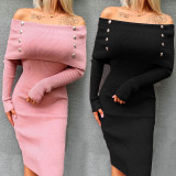 Fold Over Off Shoulder Knitted Midi Dress