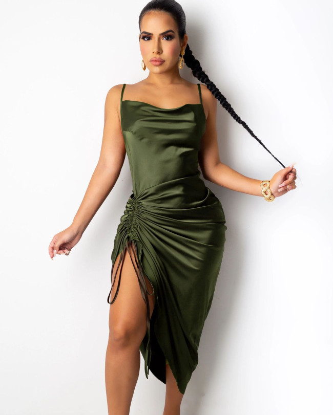 Silky Drawstring Irregular Cami Dress