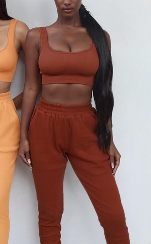 Sporty Tank Crop Top and Sweatpants Yoga Suits