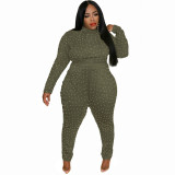 Plus Size Army Green Beaded Bodycon Jumpsuit