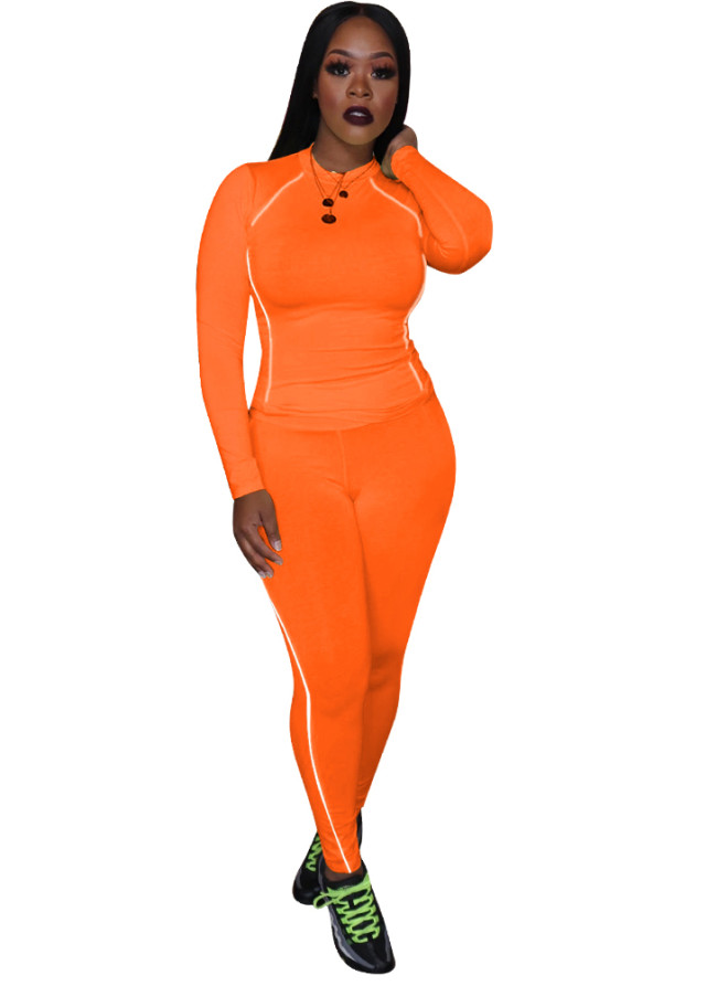 Sporty Fitted Top and Pants with Contrast Binding