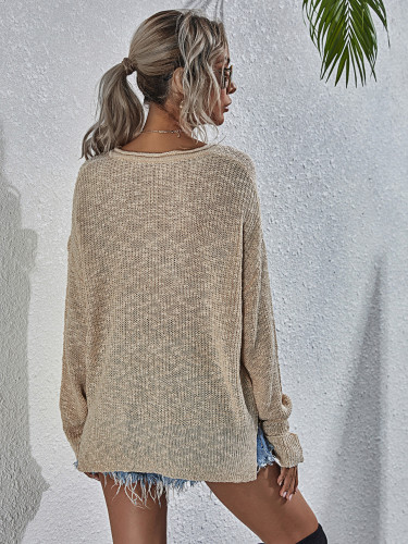 Plain Loose V-Neck Pullover Sweater