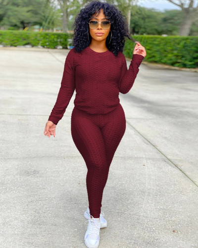 Casual Textured Two Piece Sports Matching Set