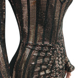 Sexy Plunge Sequin Embellished Drawstrings Bodycon Dress