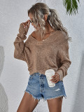 Plain Loose V-Neck Pullover Sweater