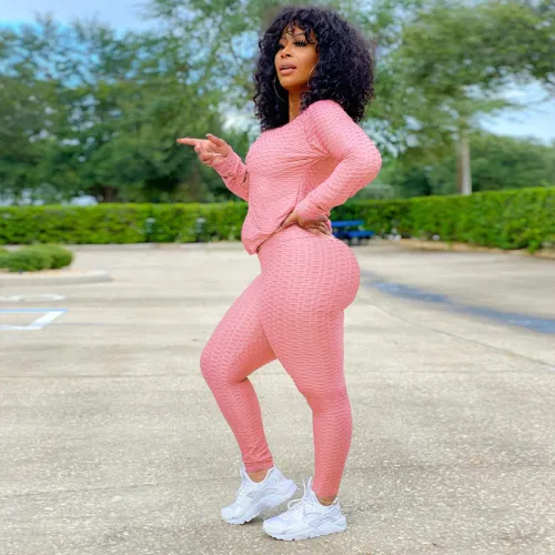 Casual Textured Two Piece Sports Matching Set