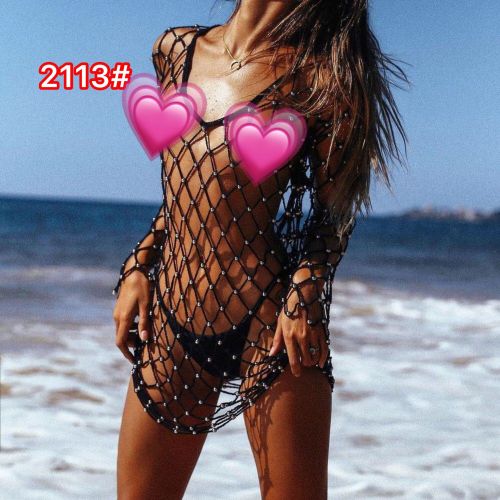 Sexy Hollow-Out Fishnet Beaded Bikini Cover Up