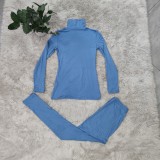 Long Sleeve Solid High Neck Basic Top and Pants Two Piece Set