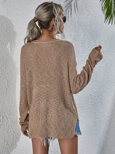 Plain Loose V-Neck Pullover Sweater