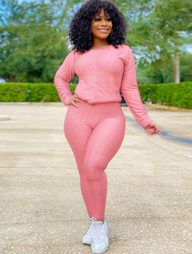 Casual Textured Two Piece Sports Matching Set