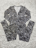 Print Leopard V-Neck Button Up Tight Onesie Pajama
