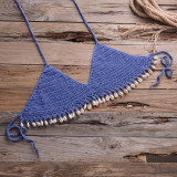 Knitting Crochet Halter Bralette Top with Shell Trim