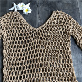 Hollow-Out Solid Knitted Fishnet Bikini Cover Up