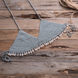 Knitting Crochet Halter Bralette Top with Shell Trim