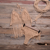 Tassel Bikini Cover Up Top and Bottom Crochet Knit Set