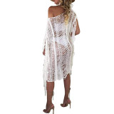 Tassel White Hollow-Out Bikini Cover Up Beach Dress