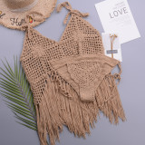 Knit Crochet Fringe Bikini Cover Up Top and Bottom