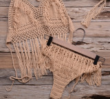 Tassel Bikini Cover Up Top and Bottom Crochet Knit Set