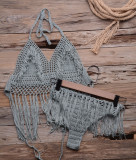 Tassel Bikini Cover Up Top and Bottom Crochet Knit Set