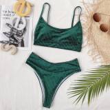Green Velvet High Waist Two Piece Swimwear
