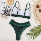 Green Velvet High Waist Two Piece Swimwear