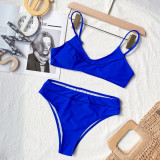 Blue Brief Middle Waist Two Piece Swimwear