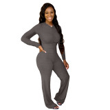 Ruched Long Sleeve Wide Leg Casual Jumpsuit