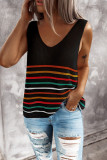 Striped V-Neck Knitted Tank Top