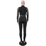 Gym Workout Zip Crop Top and High Waist Pants Sports Suits