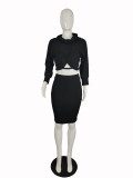 Wholesale Black Wrap Crop Top and Midi Skirt Set