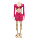 Hot Pink Sexy Crop Top and Cut Out Mini Skirt Set