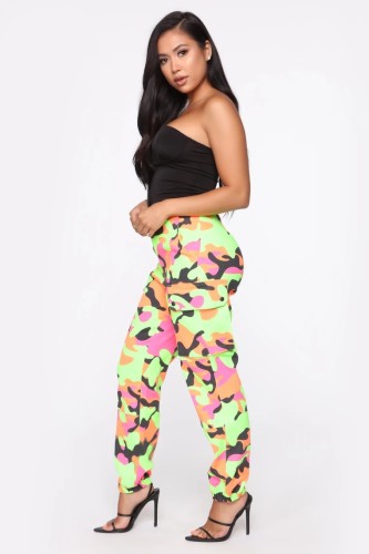 Camo Print High Waist Belted Cargo Pants